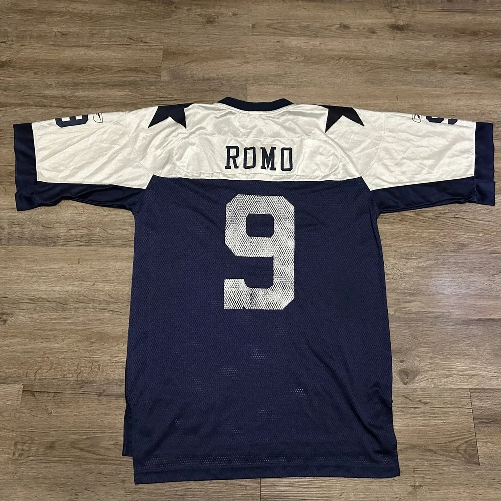 Reebok NFL Dallas Cowboys Tony Romo‎ 9 Throwback Jersey Mens Large Navy White